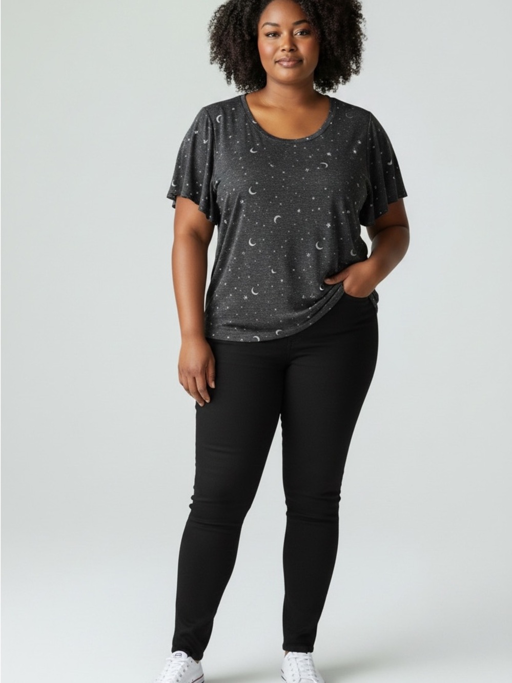 Old Navy Black Star & Moon Print Short Sleeve Tee